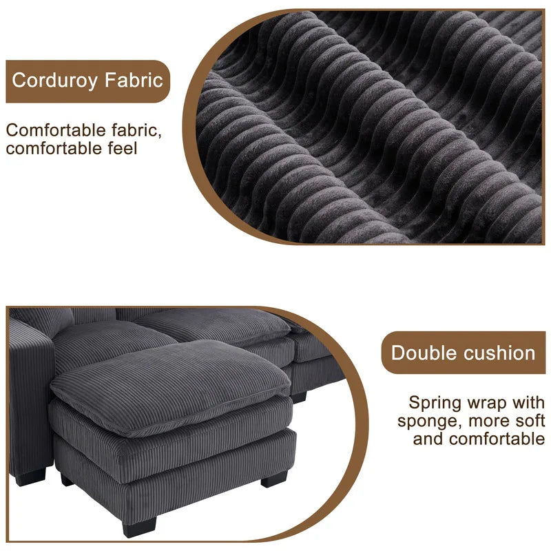 Modern U-Shaped 6-Seater Sectional Sofa with One Footstool