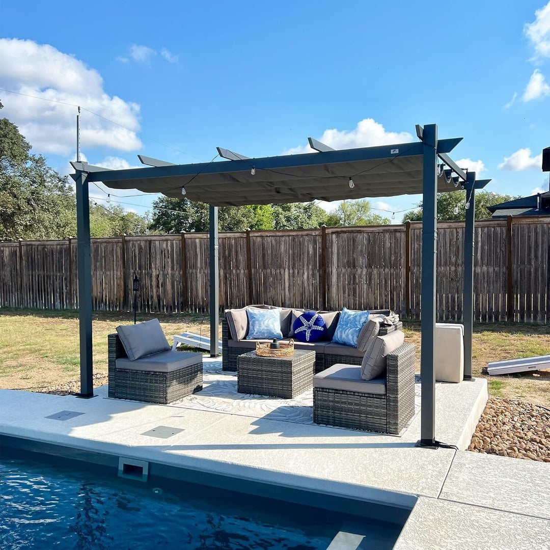 Gazebo Outdoor Retractable White Heavy-Duty Aluminum Pergola with Extra Top Roof