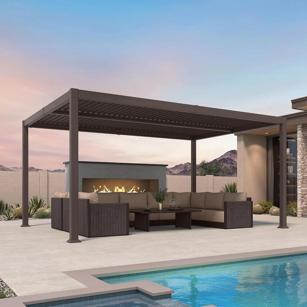 Bronze Louvered Pergola Sun Shade Shelter with Adjustable Metal Roof for Patio Hardtop Pergola