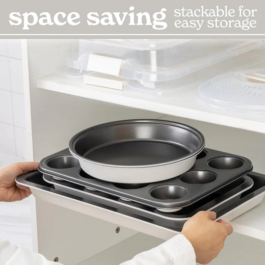 Baking Pans Set 10 Piece Non-Stick Cake Pans with Carry Lids for Storage & Travel, Perfect for Parties Stackable