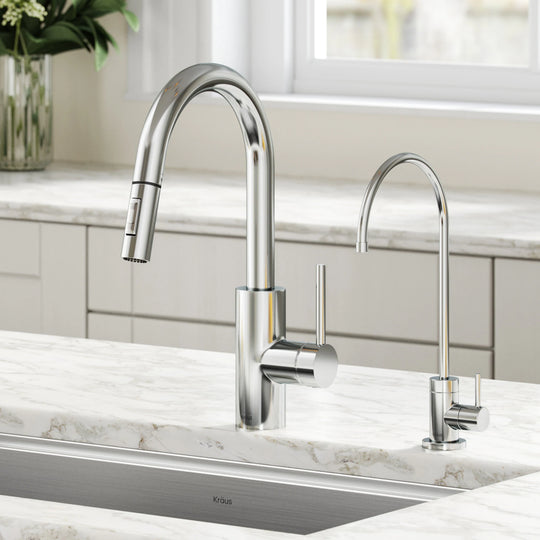 2-Function 1-Handle 1-Hole Pulldown Sprayer Brass Kitchen Faucet