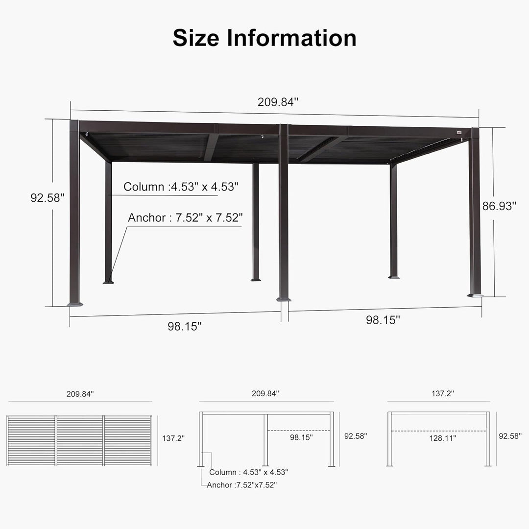Bronze Louvered Pergola Sun Shade Shelter with Adjustable Metal Roof for Patio Hardtop Pergola