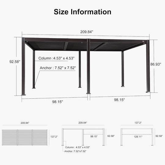 Bronze Louvered Pergola Sun Shade Shelter with Adjustable Metal Roof for Patio Hardtop Pergola