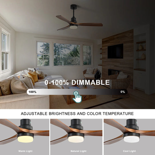 Sofucor 42"/48"/ 52"/60"Noiseless Walnut Wood Ceiling Fan with Remote Control, Integrated Light Optional