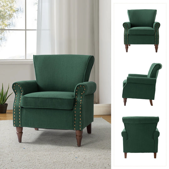 Nyctelius Upholstered Comfy Accent Chair with Turned Wooden Legs and Nailhead Trim Set of 2 by