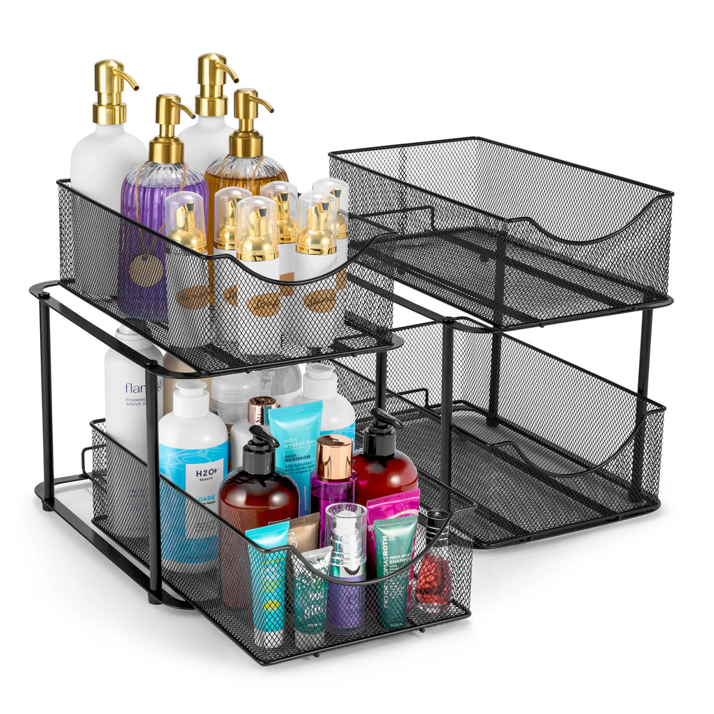2 Tier under Sink Bathroom Organizers and Storage (2 Pack) - 14" L X 9.3" W X 12.25" H