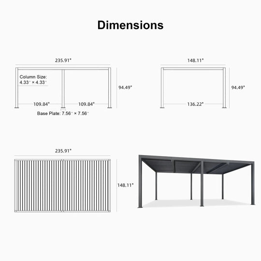 Grey Louvered Pergola Outdoor Aluminum Pergola with Adjustable Roof for Patio Grey Hardtop Gazebo