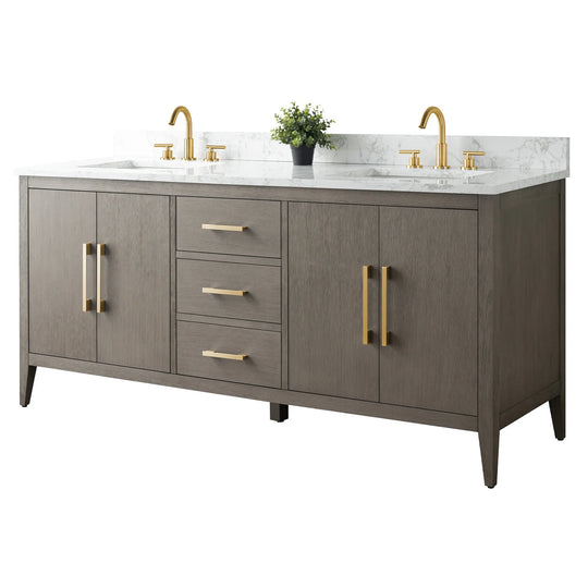 72" Double Sink Bathroom Vanity Cabinet with Engineered Marble Top