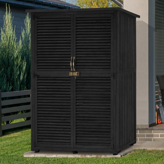 Outdoor Storage Cabinet Shed, Shuttered Doors with Lock, Wooden 0709 / 0808 / 1900