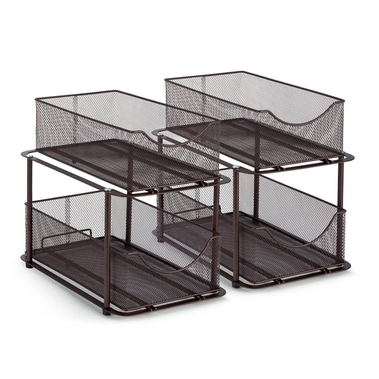 2 Tier under Sink Bathroom Organizers and Storage (2 Pack) - 14" L X 9.3" W X 12.25" H