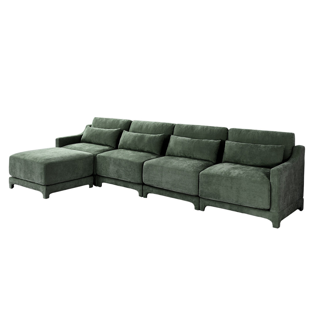Modern Chenille 4-Seater Sofa with 2 Ottoman, Lumbar Cushions, Ergonomic Backrest, High-Resilience Spongeand Tufted Armrests