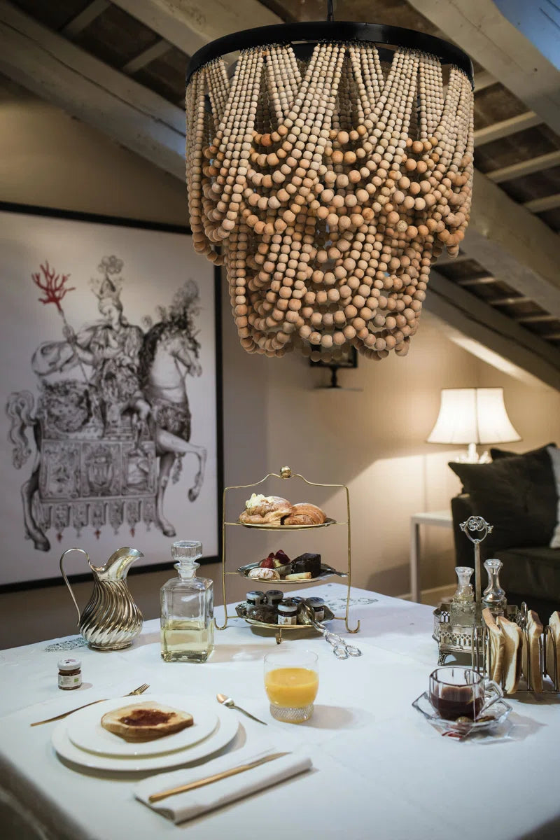 Aidescombe 2-Tier Draped Wood Bead Chandelier