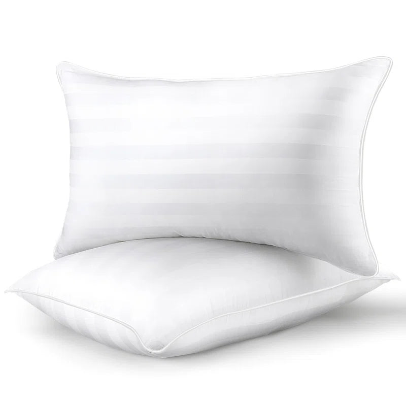 Down Alternative Bed Pillows 2 Pack Soft Satin Stripe Fiber Pillows