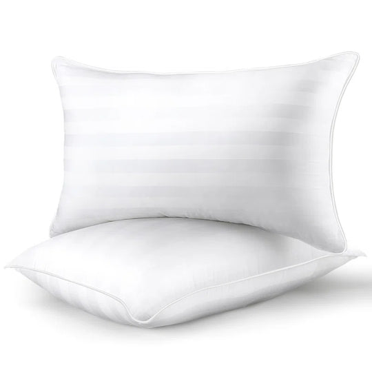 Down Alternative Bed Pillows 2 Pack Soft Satin Stripe Fiber Pillows