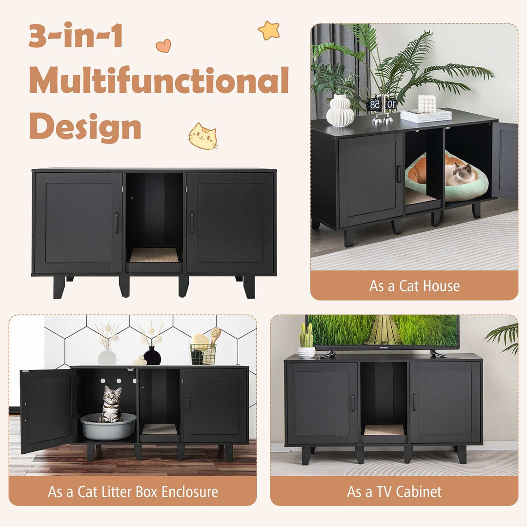Cat Litter Box Enclosure TV Stand Cabinet Hidden Cat House