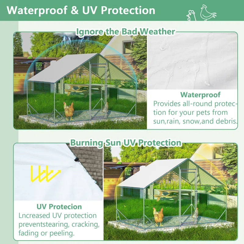Ceilidh Metal Chicken Run Coop, Walk-In Poultry Cage with Waterproof & Anti-Uv Cover Lockable Door Design