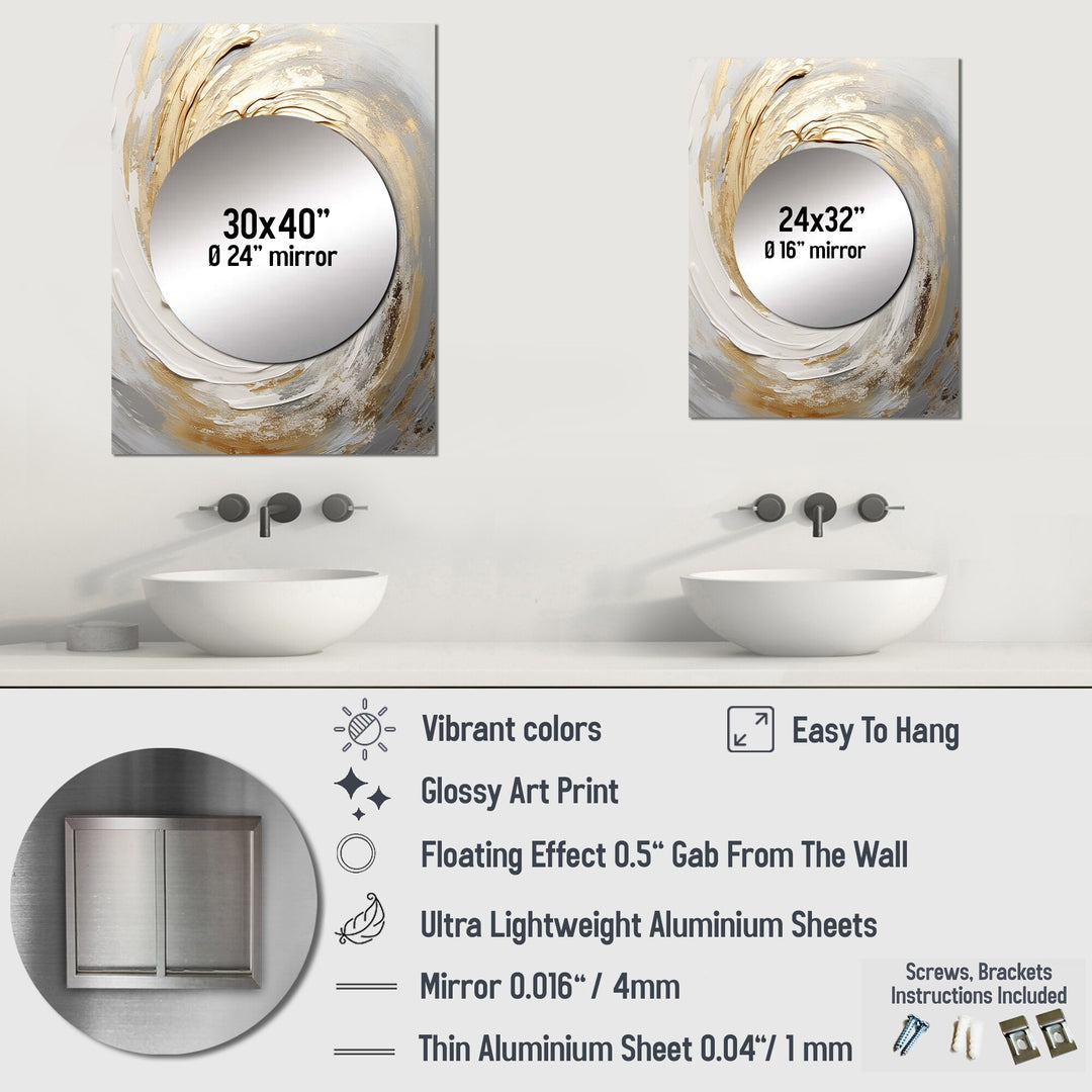 Designart "Gold and White Soft Wave Vortex III" Abstract Spirals Mirror Beige Modern Large Mirror Wall Decor for Hallway
