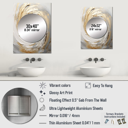 Designart "Gold and White Soft Wave Vortex III" Abstract Spirals Mirror Beige Modern Large Mirror Wall Decor for Hallway