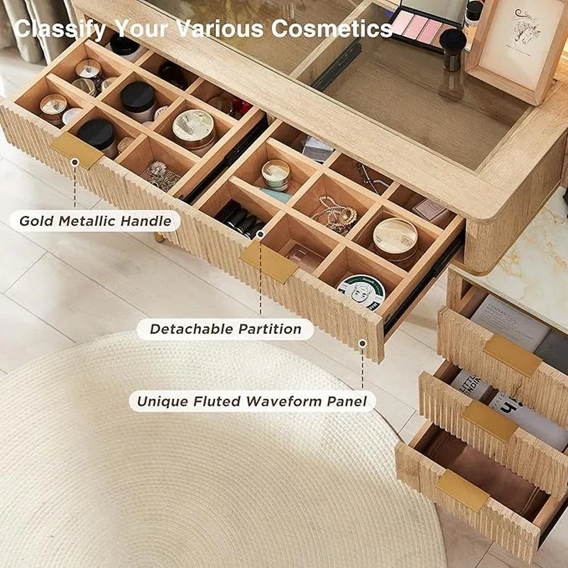 Modern Makeup Vanity Desk with HD Lighted Mirror, Dressing Table