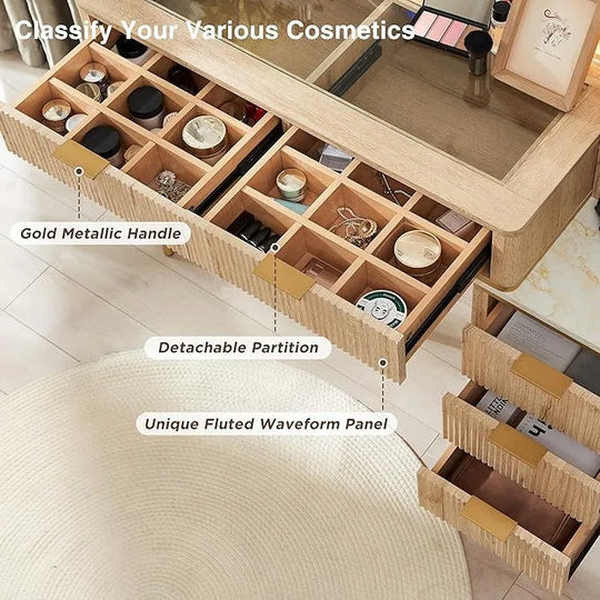 Modern Makeup Vanity Desk with HD Lighted Mirror, Dressing Table