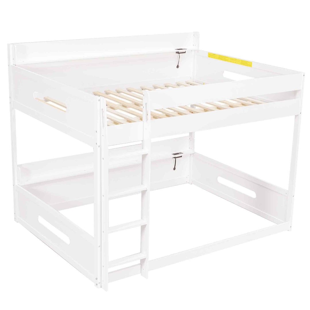 Queen over Queen Bunk Bed with Storage Shelves & USB Ports by