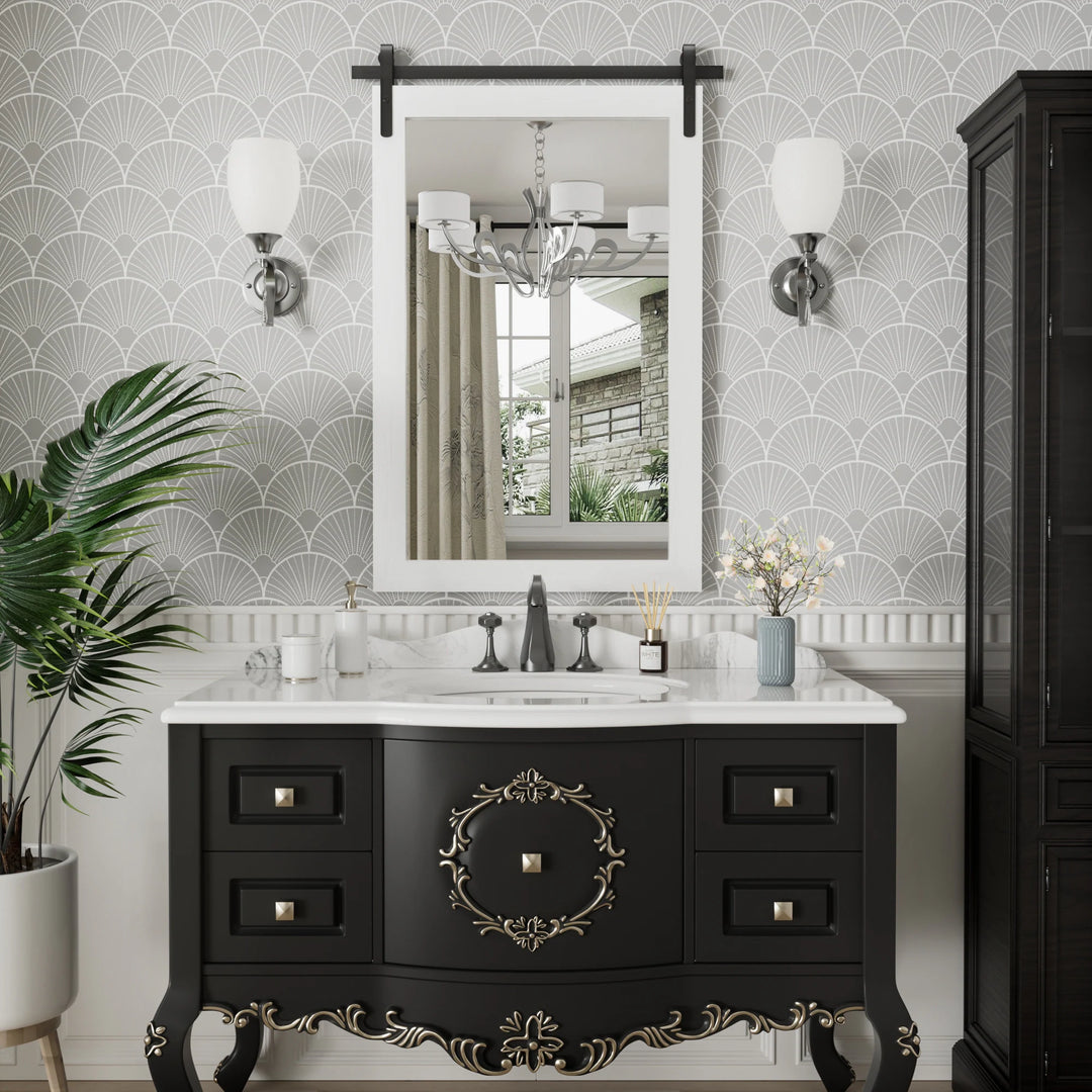 Farmhouse Barn Door Solid Wood Frame Bathroom Vanity Wall Mirror