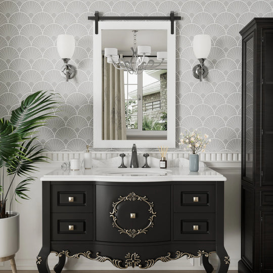 Farmhouse Barn Door Solid Wood Frame Bathroom Vanity Wall Mirror