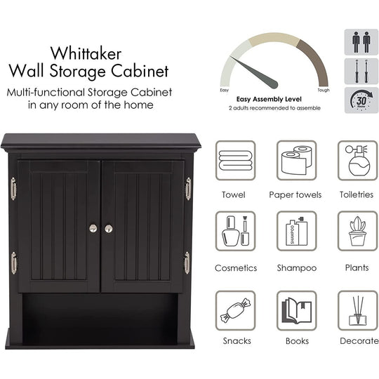 Bathroom Cabinet Wall Mounted, Wood Hanging Cabinet, Wall Cabinets with Doors and Shelves over the Toilet for Bathroom