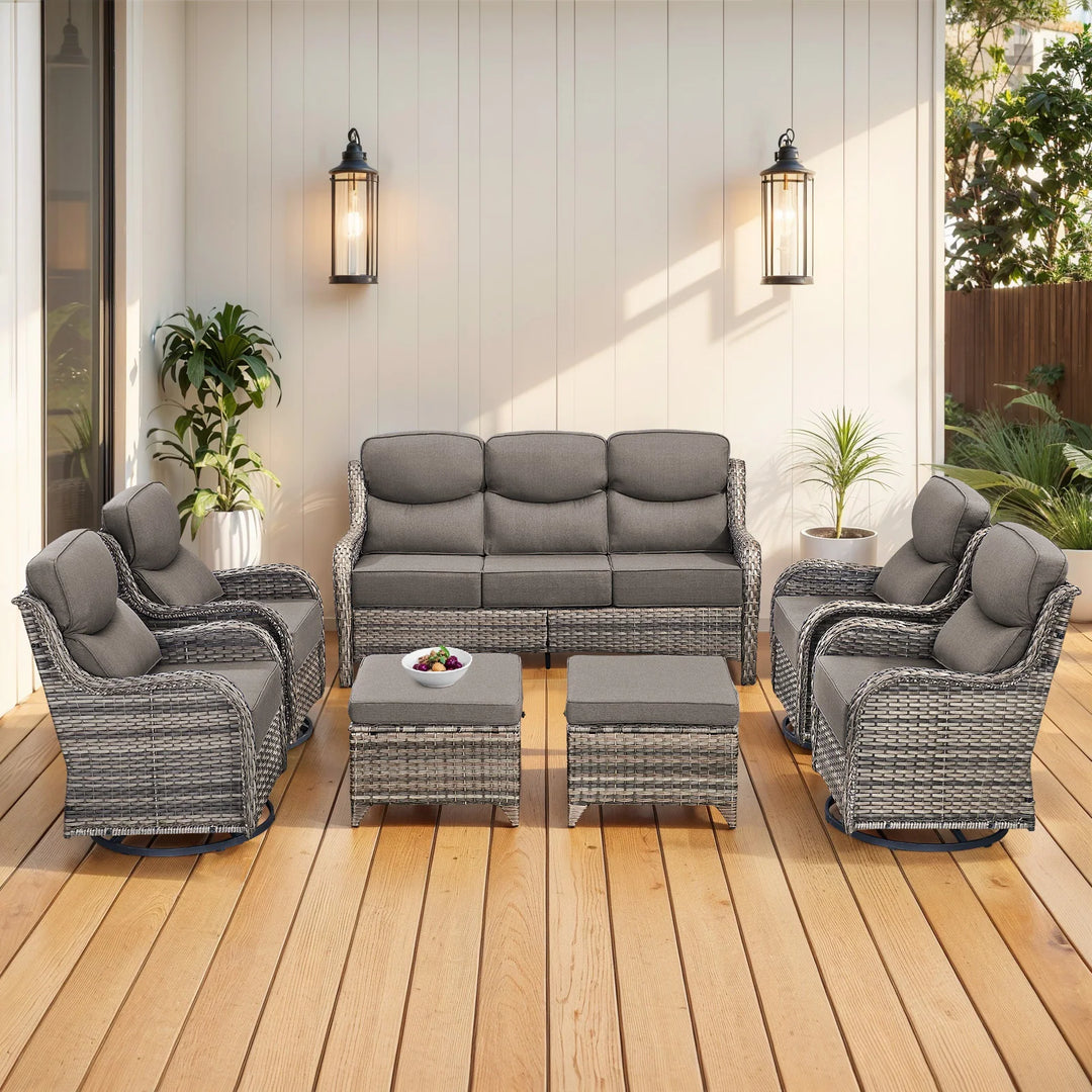 7-Piece Patio Furniture Set with Swivel Glider Chairs, 6-Inch Ultra-Plush Cushions & Water-Resistant Olefin Fabric