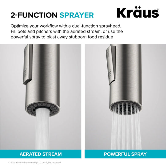 2-Function 1-Handle 1-Hole Pulldown Sprayer Brass Kitchen Faucet
