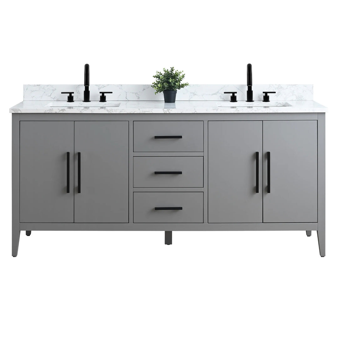 72" Double Sink Bathroom Vanity Cabinet with Engineered Marble Top