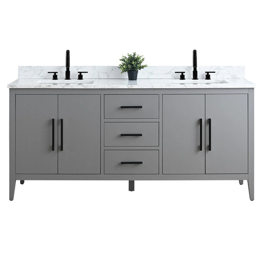 72" Double Sink Bathroom Vanity Cabinet with Engineered Marble Top