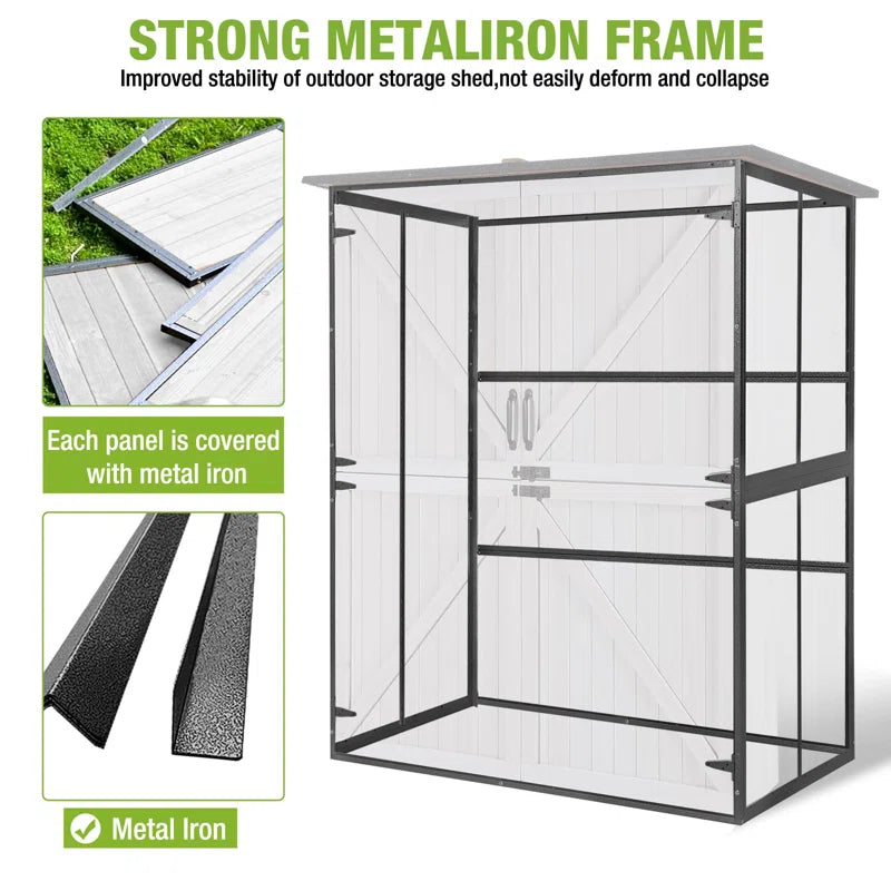 Outdoor Storage Shed with Metal Frame,Large Wooden Tool Cabinet with Adjustable Shelfs, House Garden Shed for Backyard Garden Patio Lawn