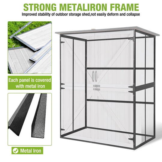 Outdoor Storage Shed with Metal Frame,Large Wooden Tool Cabinet with Adjustable Shelfs, House Garden Shed for Backyard Garden Patio Lawn