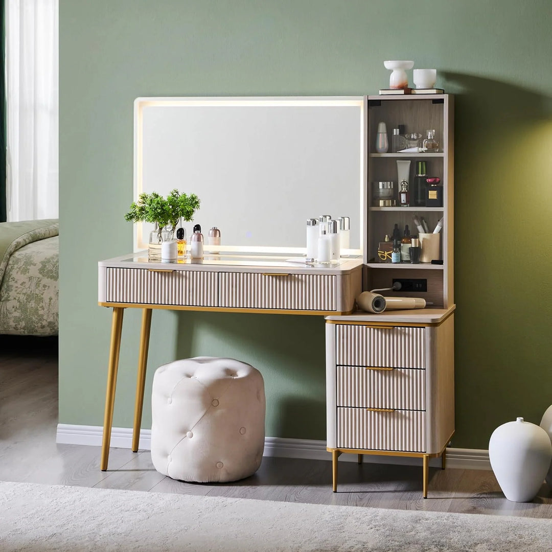 Modern Makeup Vanity Desk with HD Lighted Mirror, Dressing Table