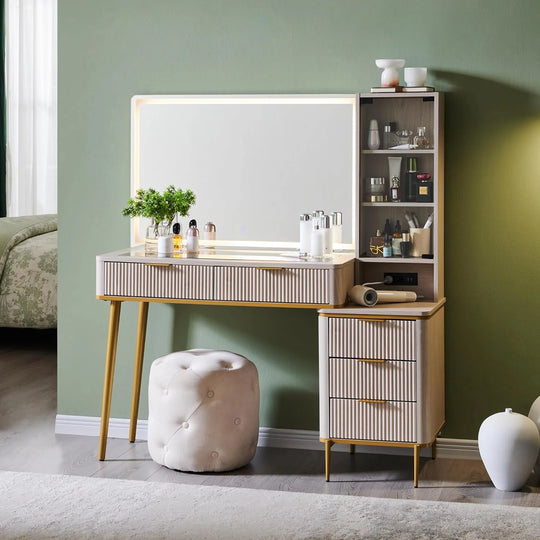 Modern Makeup Vanity Desk with HD Lighted Mirror, Dressing Table