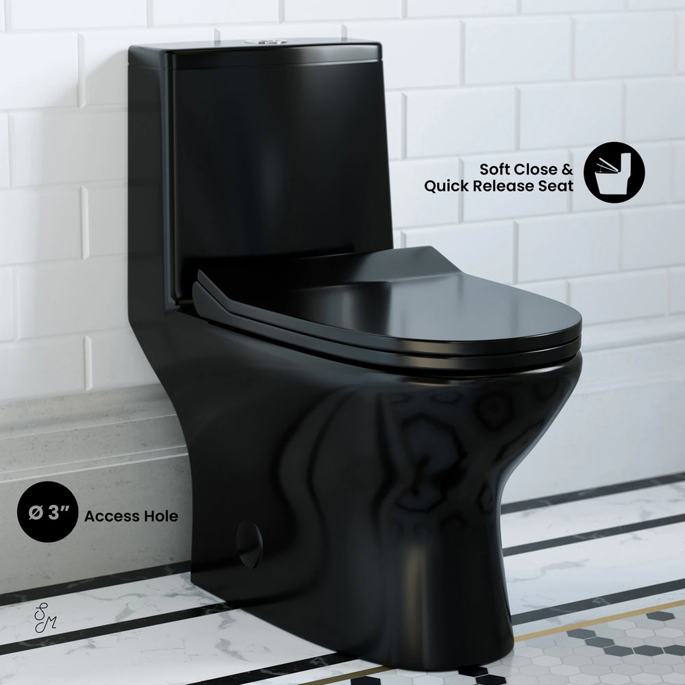Ivy One Piece Toilet Dual Vortex Flush in Glossy Black 1.1/1.6 Gpf - 27.0" X 13.5" X 28.5"