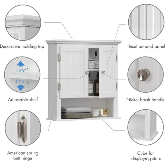 Bathroom Cabinet Wall Mounted, Wood Hanging Cabinet, Wall Cabinets with Doors and Shelves over the Toilet for Bathroom