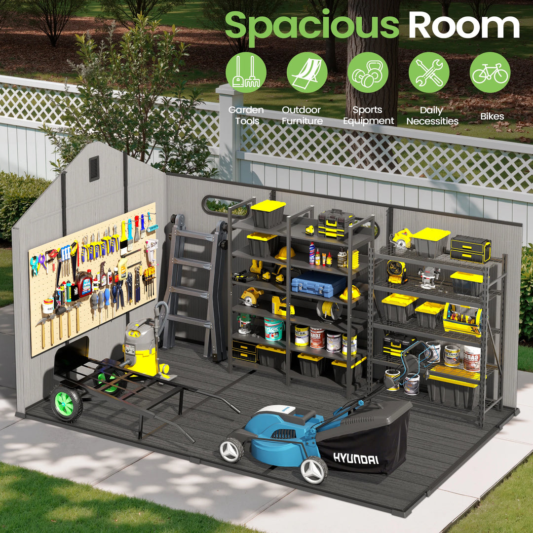 8X8/8X10/8X12 FT All-Weather Outdoor Resin Lockable Storage Shed with Windows Floor for Patio Furniture and Tools