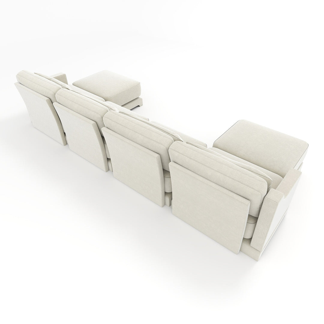 Modern Chenille 4-Seater Sofa with 2 Ottoman, Lumbar Cushions, Ergonomic Backrest, High-Resilience Spongeand Tufted Armrests