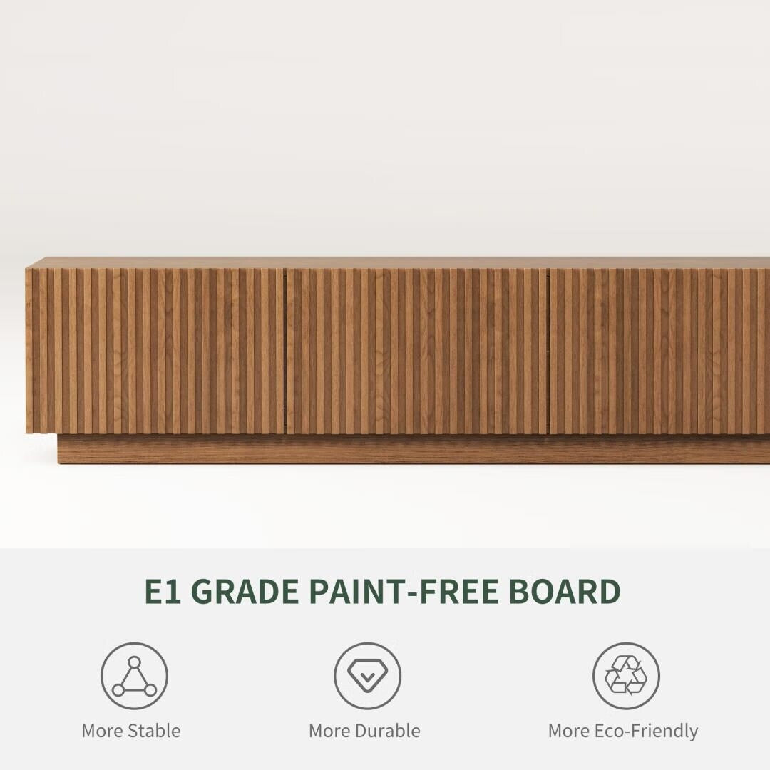86.6" Modern Walnut TV Stand with Grille Doors & Storage for 90" Tvs - 86.6"Wx15.9"Dx17.5"H