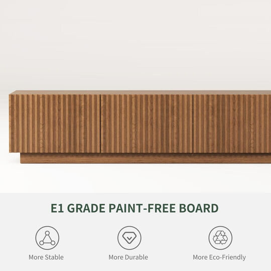 86.6" Modern Walnut TV Stand with Grille Doors & Storage for 90" Tvs - 86.6"Wx15.9"Dx17.5"H