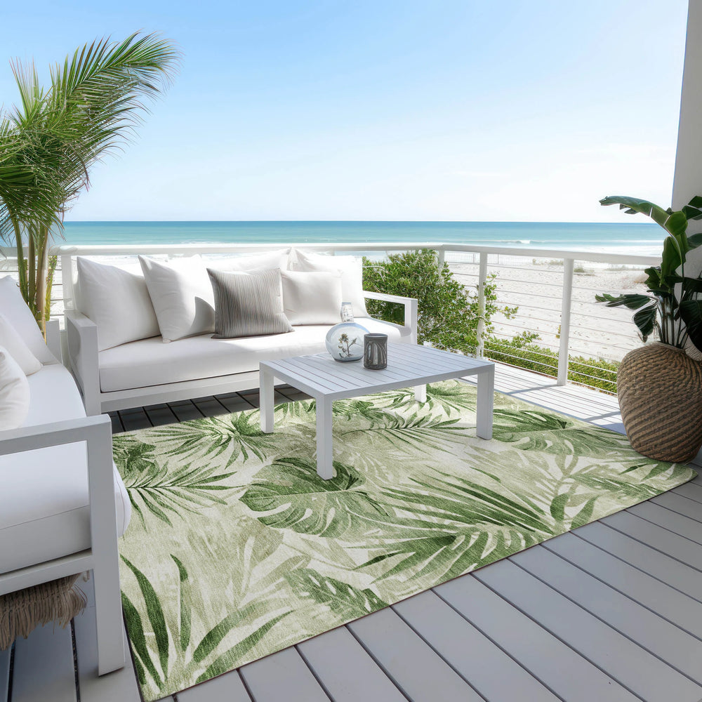 Machine Washable Indoor/ Outdoor Coastal Palm Chantille Rug