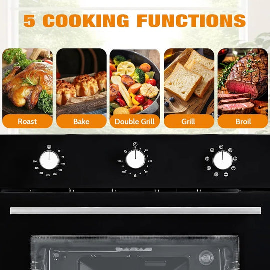 24 Inch Built-In Electric Wall Oven, 2.5 Cu.Ft Stainless Steel Oven with Convection, Defrost & 8 Cooking Functions