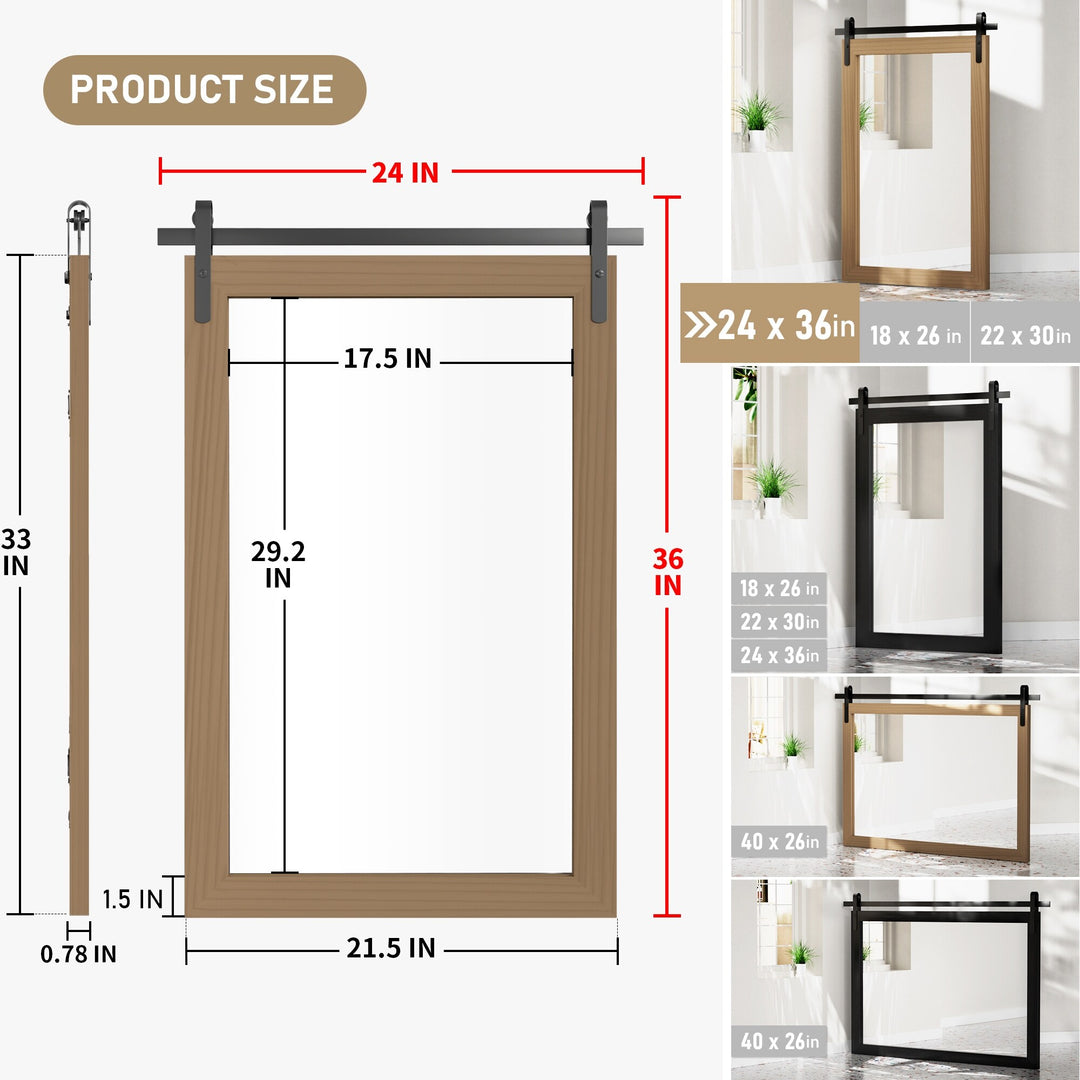 Farmhouse Barn Door Solid Wood Frame Bathroom Vanity Wall Mirror