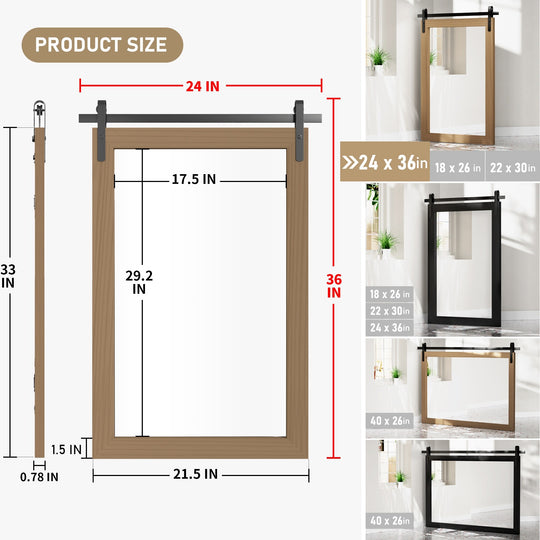 Farmhouse Barn Door Solid Wood Frame Bathroom Vanity Wall Mirror