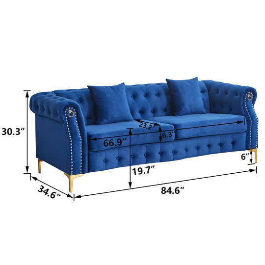 35"D X 85"W X 30.3"H Velvet Chesterfield Button-Tufted Sofa