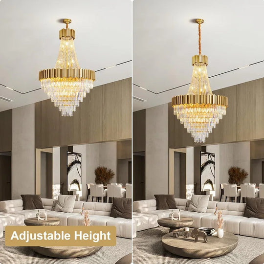 Large Crystal Chandelier - 35.4"Modern 6-Tier 17-Light Chrome Ceiling Light, Luxury K9 Crystal