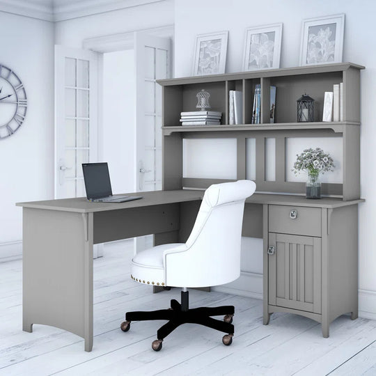 Paelynn L Shaped Credenza Desk with Hutch