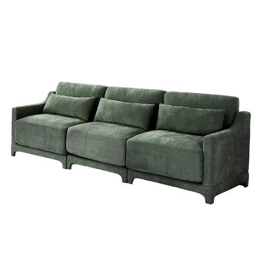 Modern Chenille 4-Seater Sofa with 2 Ottoman, Lumbar Cushions, Ergonomic Backrest, High-Resilience Spongeand Tufted Armrests